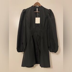 Avantlook Long Sleeve Button Front Black Casual Dress in Medium